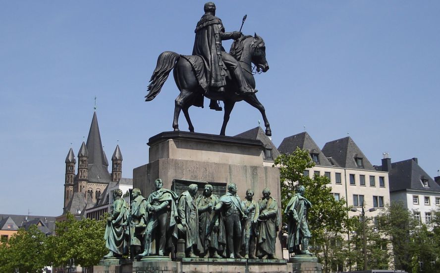 Statue in square in Cologne / Koln in the Eifel Region of Germany