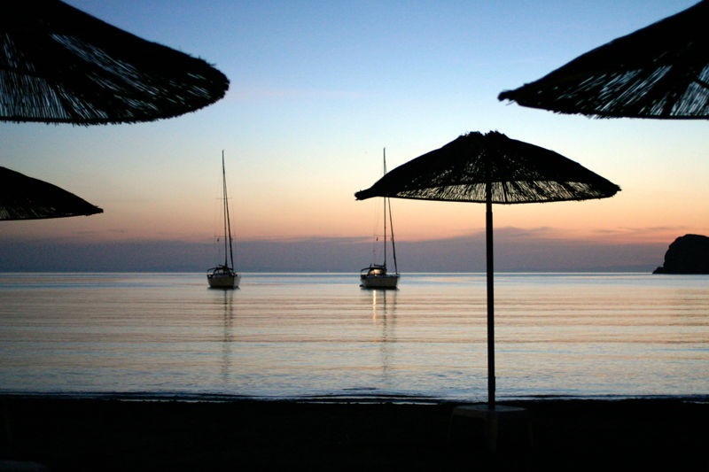 Sunset on Galissas Beach on the Island of Syros in the Cyclades of Greece