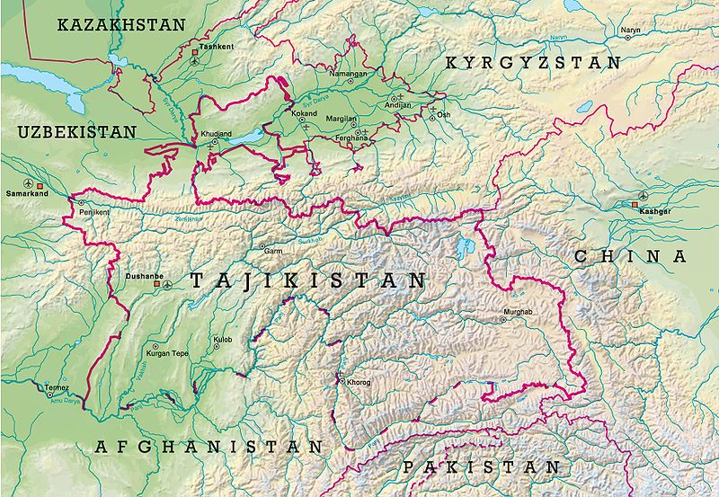 Map of Tajikistan in Central Asia