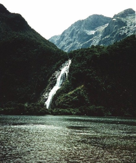 Lady Bowen Waterfall at Milford Sound in the South Island of New Zealand