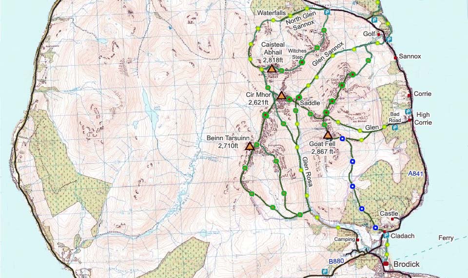 Route Map of the Goatfell Corbetts on the Island of Arran