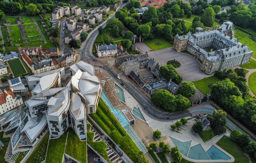 aerial view of Scottish Parliament building