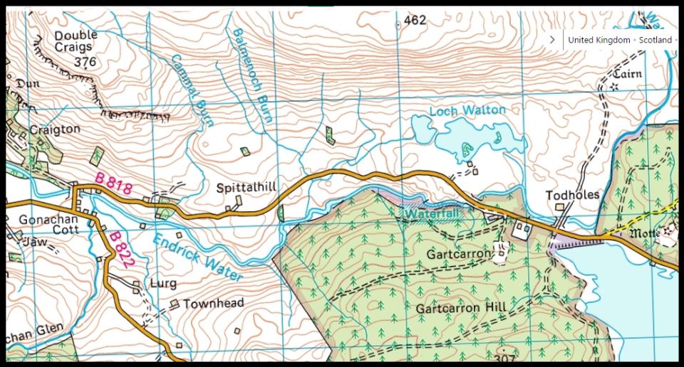 Photographs and map of Fintry Loup - waterfalls on the ...