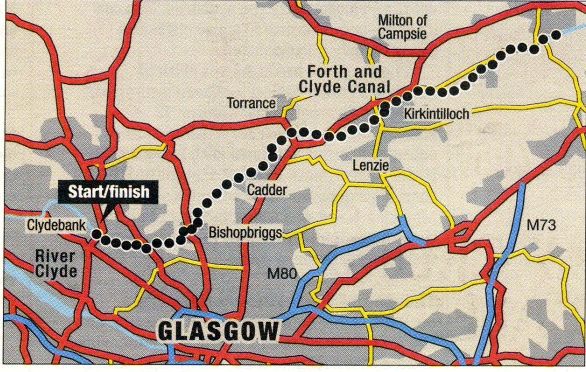 Route  Map of cycle run from Glasgow to the Auchinstarry Basin on the Forth & Clyde Canal at Kilsyth