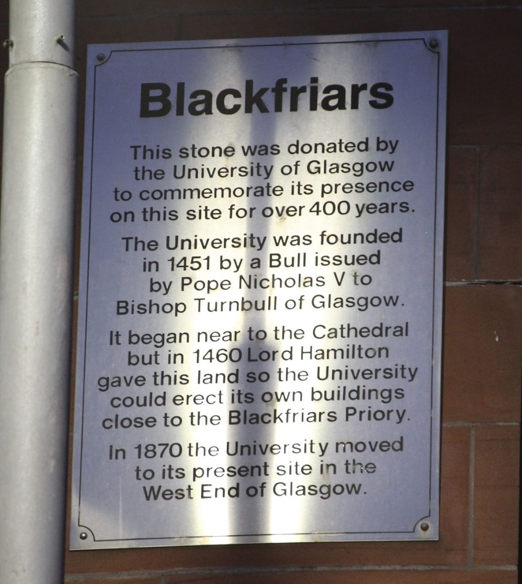 Plaque from the Old College Building in the High Street in Glasgow