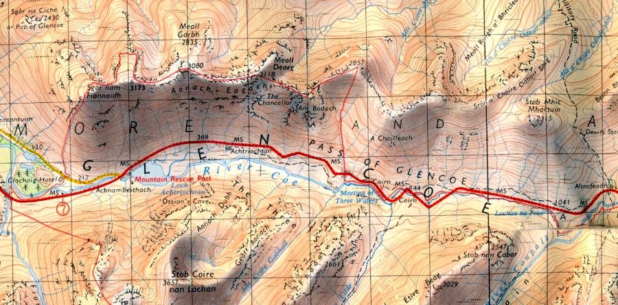 Map of the 3 Sisters of Glencoe