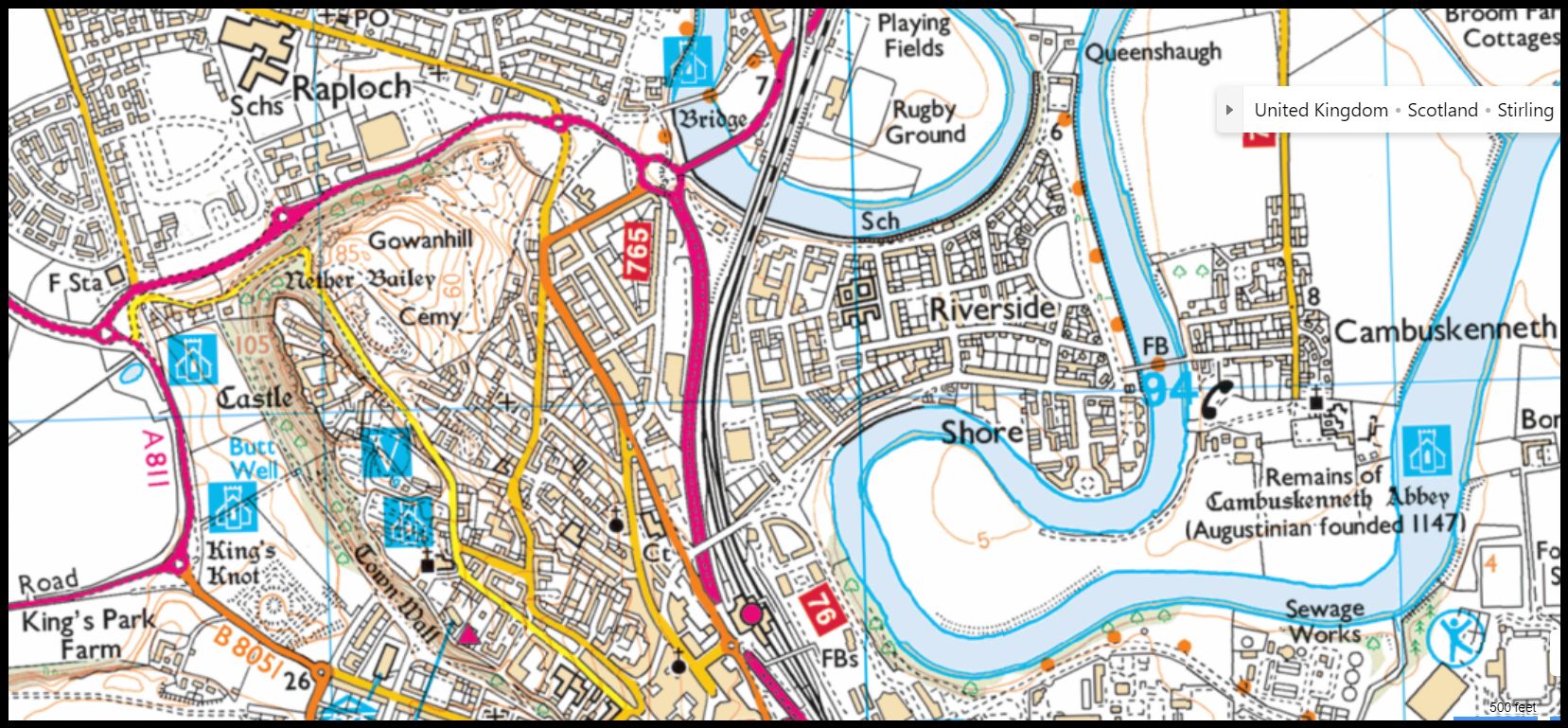 Map of Stirling Castle and Gowan Hil