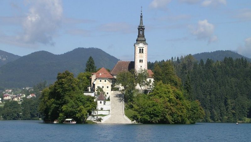 Church on Island in Lake Bled in Slovenia