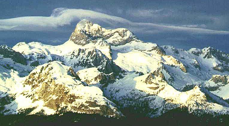 Snowbound Mt. Triglav in winter in the Julian Alps of Slovenia