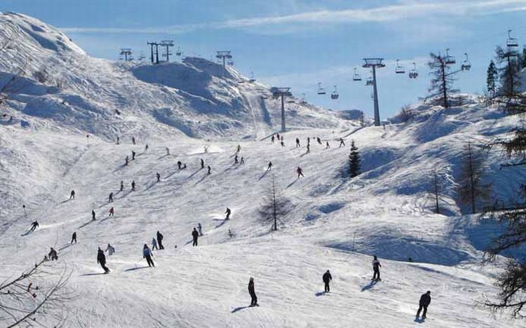 Ski-ing on Mt. Vogel in the Julian Alps of Slovenia