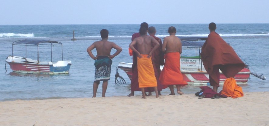 Buddhist Monks on Beach at Hikkaduwa