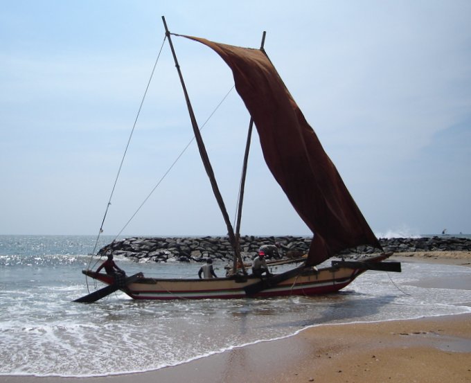 Square-sailed Fishing Boat at Negombo on West Coast of Sri Lanka