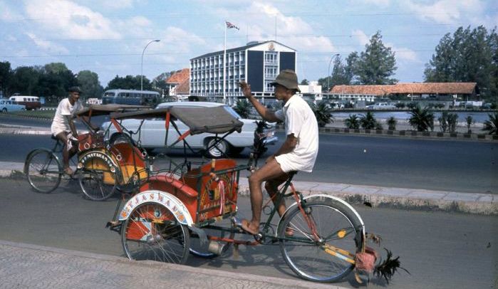 Becak ( bicycle rickshaw ) in Medan in Northern Sumatra