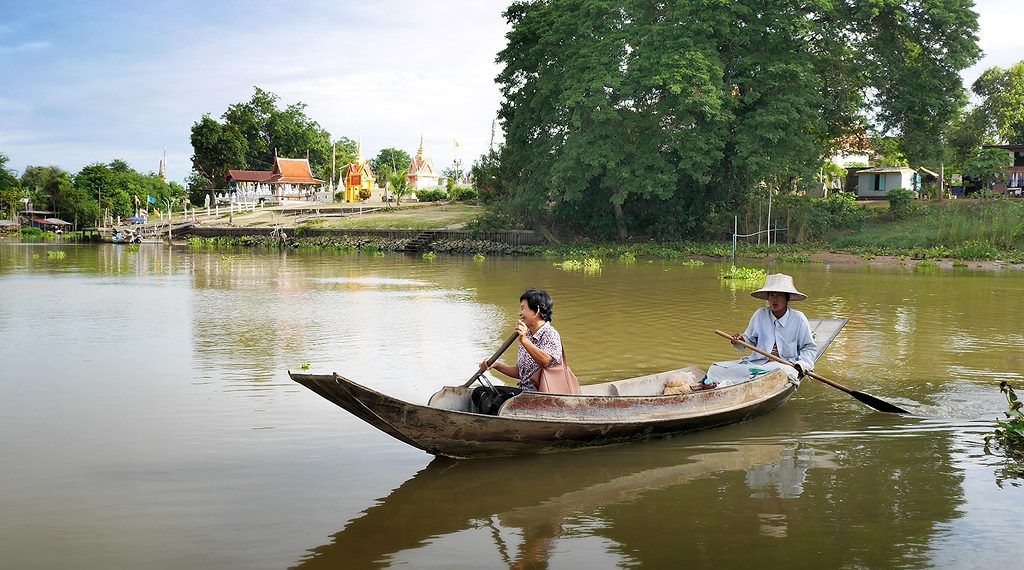 Pa Sak River and Thai Temple at Ayutthaya in Northern Thailand