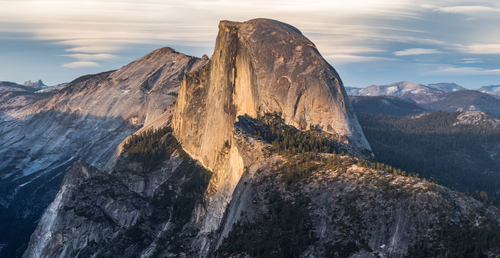 Half Dome granite monolith in Yosemite Valley National Park in California